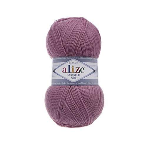 Alize LanaGold 800 Strickgarn für Häkeln, Stricken und Basteln, sehr feines Gewicht, weich, 4 Knäuel, 400 g, 3500 yds Farbe 28 Rose von Alize