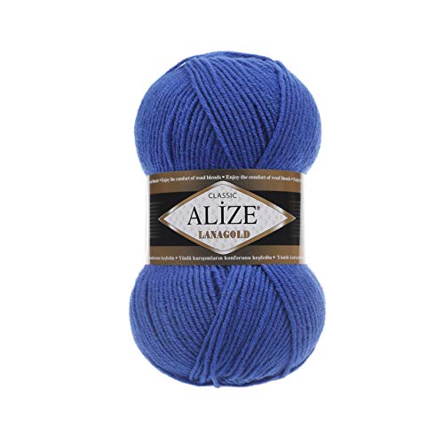 Alize Lanagold 51% Acryl 49% Wolle Kammgarn/Aran je Strang 100g 240m Lot of 4 Stränge - 141 Royal Blue von Alize