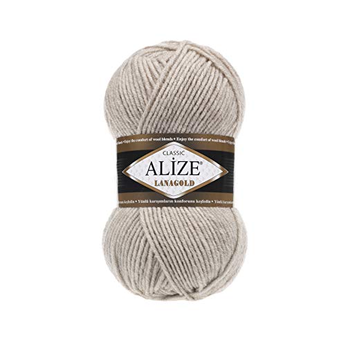 Alize Lanagold 51% Acryl 49% Wolle Kammgarn/Aran je Strang 100g 240m Lot of 4 Stränge - 152 Beige Melange von Alize