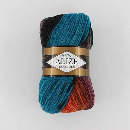 Alize Lanagold 51% Acryl 49% Wolle Kammgarn/Aran je Strang 100g 240m Lot of 4 Stränge - Batik 4209 von Alize