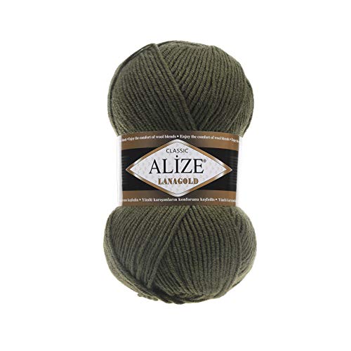 Alize Lanagold 51% Acryl 49% Wolle Kammgarn/Aran je Strang 100g 240m Lot of 4 Stränge - 29 Khaki von Alize