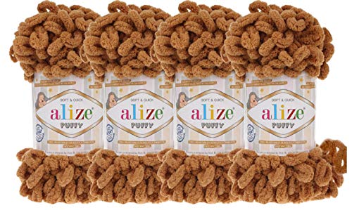 Alize Puffy Baby Big Loop Decke Garn, 100 % Micropolyester, weiches Garn, 400 g, 179 kamelfarben von Alize