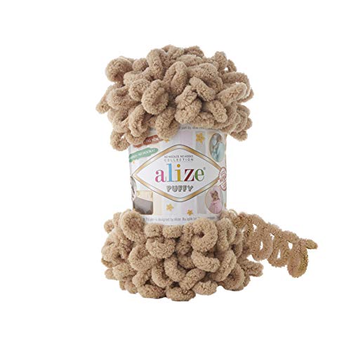 Alize Puffy Baby Big Loop Deckengarn, 100% Micropolyester, weiches Garn, 3 Stück, je Knäuel, 100 g, 9 m - 262 beige von Alize