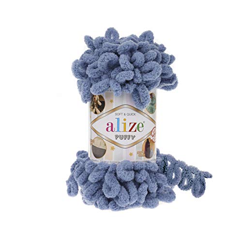 Alize Puffy Baby Big Loop Deckengarn, 100% Micropolyester, weiches Garn, 3 Stück, je Knäuel, 100 g, 9 m - 374 Blau von Alize
