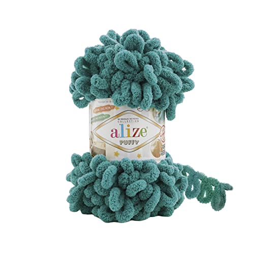 Alize Puffy Baby Big Loop Deckengarn, 100% Micropolyester, weiches Garn, 3 Stück, je Knäuel, 100 g, 9 m - 847 Smaragd von Alize