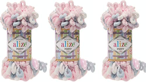 Alize Puffy Color Baby Deckengarn, 300 g, 100 % Micropolyester, weiches Garn, Handstrickgarn, sehr grob, sperrig, gewebtes Wollgarn (5864) von alize