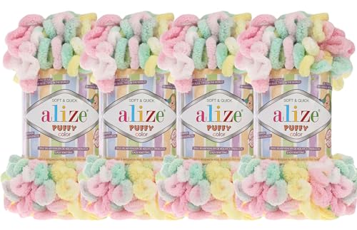 Alize Puffy Color 5862 Babydeckengarn, 4 Stück, 400 g, 100% Mikropolyester, weiches Garn, Handstrickgarn von Alize