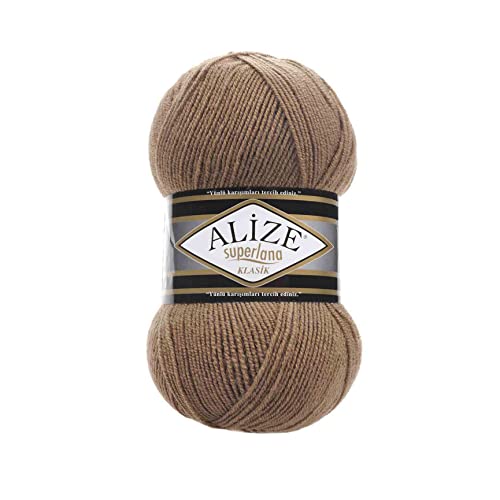 Alize SuperLana Classic 25% Wolle, 75% Acryl, je Knäuel 100 g 280 m, Lot von 4 Knäueln - 466 Dunkelbeige von Alize