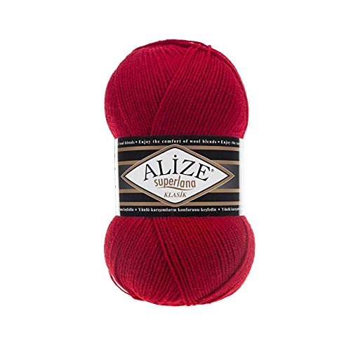 Alize SuperLana Classic 25% Wolle 75% Acryl je Knäuel 100 g 280 m, 4 Knäuel - 56 rot von Alize