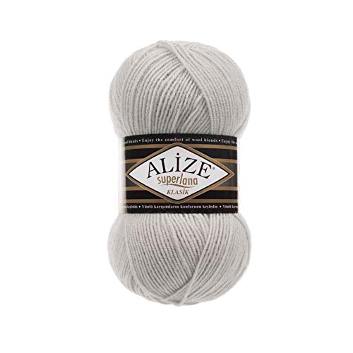 Alize SuperLana Classic 25% Wolle 75% Acryl je Knäuel 100g 280m, 4 Knäuel - 208 hellgrau von Alize