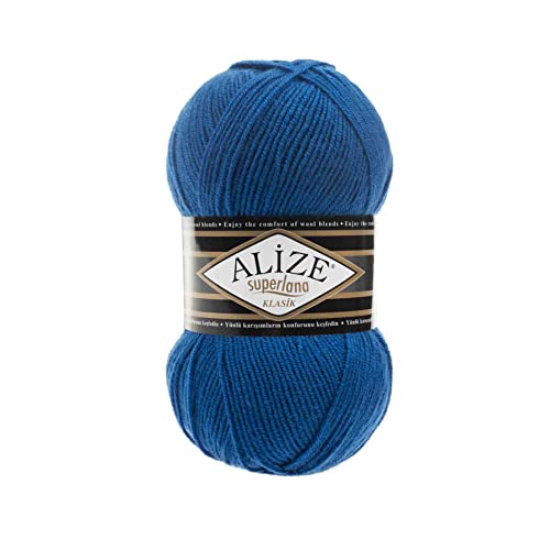 Alize SuperLana Classic 25% Wolle 75% Acryl je Knäuel 100g 280m, 4 Sträuel - 141 königsblau von Alize