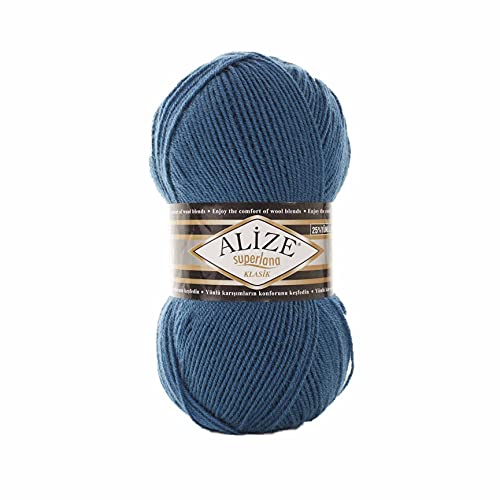 Alize SuperLana Classic 25% Wolle 75% Acryl je Knäuel 100g 280m, 4 Sträuel 403 Seaport blau von Alize