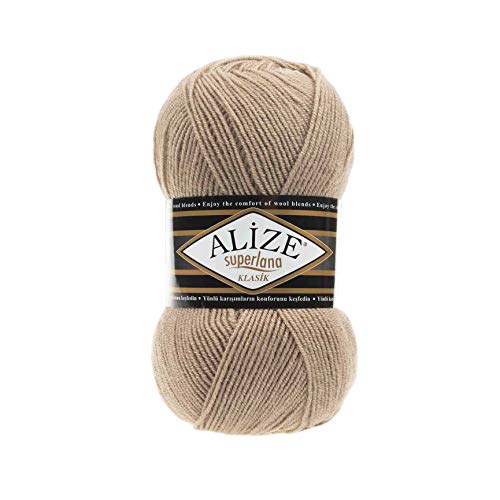 Alize SuperLana Classic 25% Wolle 75% Acryl je Knäuel 100g 280m, 4 Knäuel - 5 beige von Alize