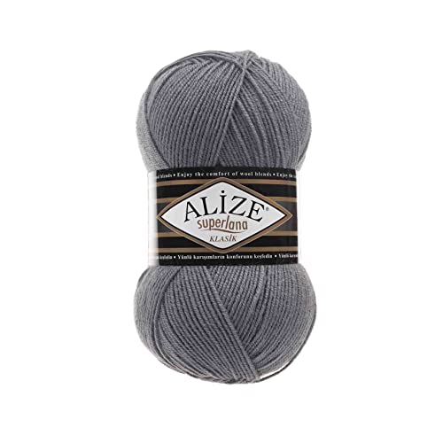 Alize SuperLana Classic 25% Wolle 75% Acryl je Knäuel 100g 280m Lot 4 Sträuel - 87 kohlgrau von Alize
