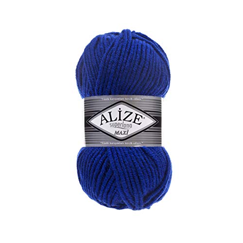 Alize SuperLana Maxi 25% Wolle 75% Acryl je Knäuel 100g 100m 4 Knäuel - 141 Königsblau von Alize