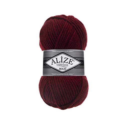 Alize SuperLana Maxi 25% Wolle 75% Acryl je Knäuel 100g 100m 4 Knäuel - 57 bordeaux von Alize