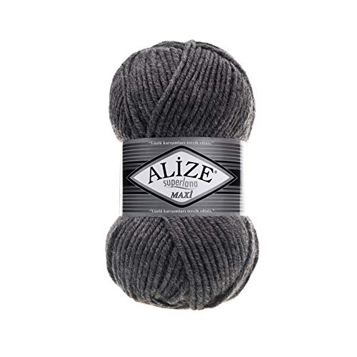 Alize SuperLana Maxi 25% Wolle 75% Acryl je Knäuel 100g 100m 4 Knäuel - 182 mittelgrau von Alize