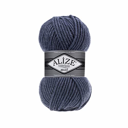 Alize SuperLana Maxi 25% Wolle 75% Acryl je Knäuel 100g 100m 4 Stück Knäuel - 203 Denim Melange von Alize
