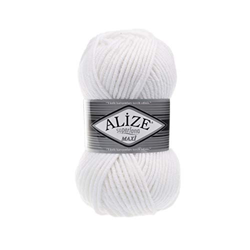 Alize SuperLana Maxi 25% Wolle 75% Acryl je Knäuel 100g 100m 4 Knäuel - 55 weiß von Alize