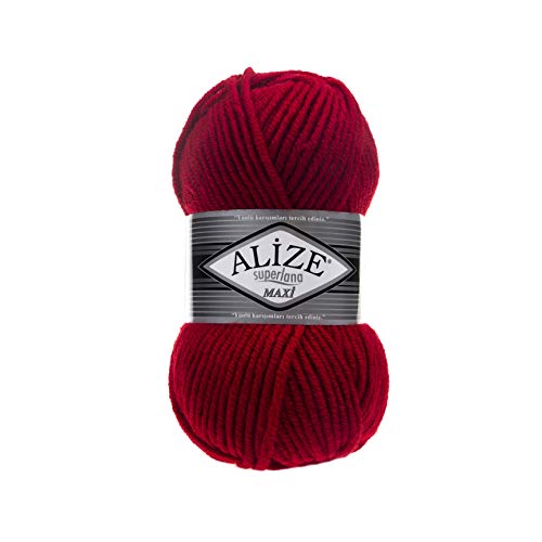 Alize SuperLana Maxi 25% Wolle 75% Acryl je Knäuel 100 g 100 m, 4 Knäuel - 56 rot von Alize