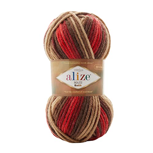 Alize SuperLana Maxi Batik 25% Wolle, 75% Acryl, je Knäuel 100 g, 100 m, 4 Knäuel – 7802 von Alize