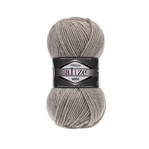 Alize SuperLana Midi 25% Wolle 75% Acryl je Knäuel 100g 170m, 4 Knäuel - 152 beige melange von Alize