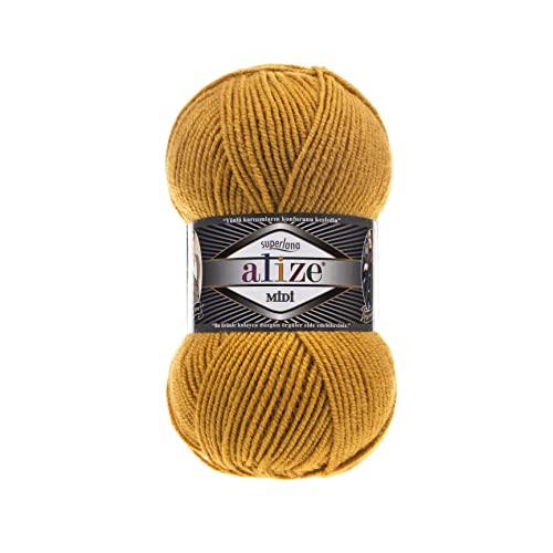 Alize SuperLana Midi 25% Wolle 75% Acryl je Knäuel 100g 170m, 4 Sträuel - 2 Safran von Alize