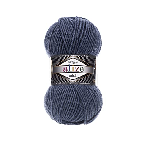 Alize SuperLana Midi 25% Wolle 75% Acryl je Knäuel 100g 170m, 4 Knäuel - 203 Denim Melange von Alize