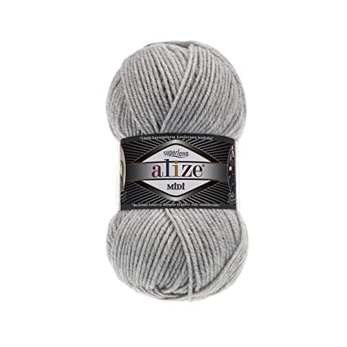 Alize SuperLana Midi 25% Wolle 75% Acryl je Knäuel 100g 170m, 4 Knäuel - 208 hellgrau von Alize