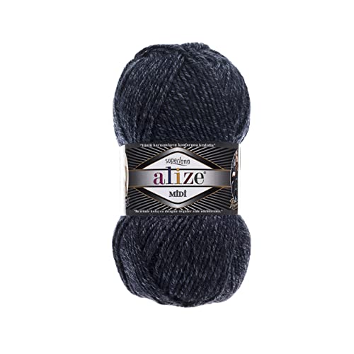 Alize SuperLana Midi 25% Wolle 75% Acryl je Knäuel 100g 170m, 4 Stück Knäuel - 805 Jaspe Navy von Alize