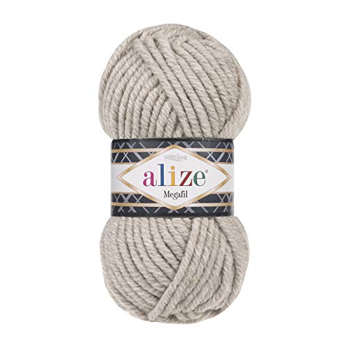 Alize Superlana Megafil Garn 3 Knäuel je Knäuel 100g 55m 75% Acryl 25% Wolle SuperBulky Garn - 152 beige von Alize