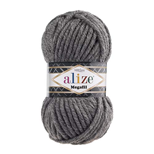 Alize Superlana Megafil Garn 3 Knäuel je Knäuel 100g 55m 75% Acryl 25% Wolle SuperBulky Garn - 182 mittelgrau von Alize