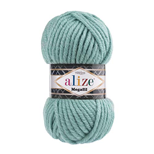 Alize Superlana Megafil Garn 3 Knäuel je Knäuel 100g 55m 75% Acryl 25% Wolle SuperBulky Garn - 386 Azurblau von Alize