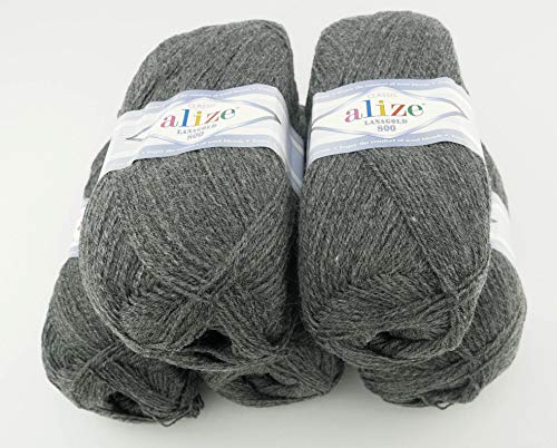 Alize Lanagold 800 Strickwolle - 5 x 100g, 49% Wolle, 500 Gramm, Einfarbig, Türkische Wolle (182) von Alize
