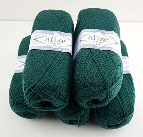 Alize Wolle Alize Lanagold 800 5 x 100g Strickwolle mit 49% Wolle 500 Gramm Wolle einfarbig türkische Wolle (426) von Alize