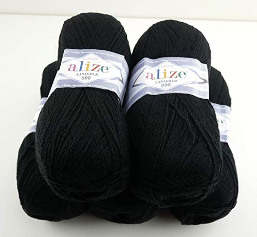 Alize Wolle Alize Lanagold 800 5 x 100g Strickwolle mit 49% Wolle 500 Gramm Wolle einfarbig türkische Wolle (60) von Alize