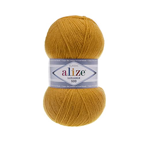 Alize Lanagold 800 Strickwolle - 5 x 100g, 49% Wolle, 500 Gramm, Einfarbig, Türkische Wolle (645) von Alize
