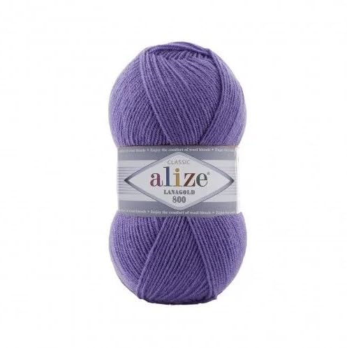 Alize Wolle Alize Lanagold 800 5 x 100g Strickwolle mit 49% Wolle 500 Gramm Wolle einfarbig türkische Wolle (851 lila) von Alize