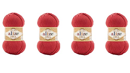 Handstrickgarn, 100 % Mikrofaser, Acrylgarn, Alize Diva, Seideneffekt, Häkelkunst, Spitzenhandwerk, 4 Knäuel, 400 g, 1532 m (366) von Alize