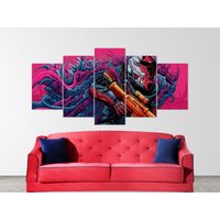 Hyper Beast Canvas, Csgo Counter Strike Global Offensiv Wandkunst, Poster, 5 Panel, Retrowave, Cyberpunk Illustration Art von AljonaHandmade