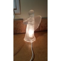Vintage Dickes Glas Engel Licht Spielen Die Harfe, Kleine Lampe von AlkaraDesigns