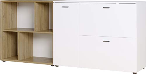 Alkove Sideboard/Kommode Milton, in Weiß/Grandson-Eiche-Nachbildung, stehend oder hängend montierbar, 186 x 82 x 41 cm (BxHxT) von GERMANIA DIE MÖBELMACHER