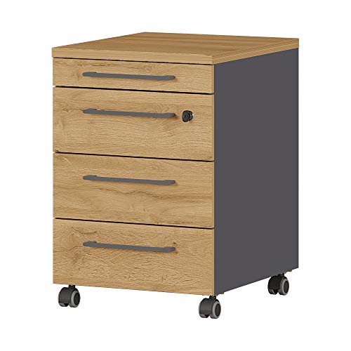 Rollcontainer Arlington, ideal für Home Office, in Graphit/Grandson-Eiche-Nachbildung, abschließbare Schublade, 42 x 61 x 49 cm (BxHxT) von GERMANIA DIE MÖBELMACHER