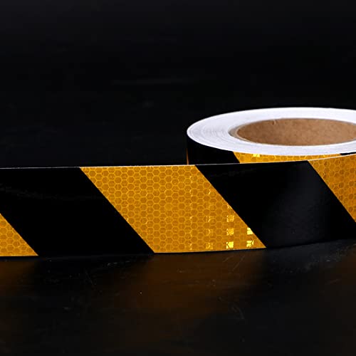 Alkrogiha Reflektierendes Klebeband Selbstklebend, 5cm x 10m Gelb/Schwarzes Twill Reflektierendes Sicherheitsband Zum Markieren von Bereichen, Objekten und Fahrzeugen von Alkrogiha