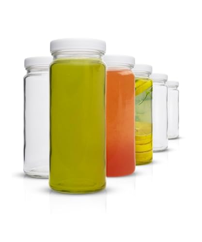 Klarglas-Wasserflaschen-Set, 6 Stück, breite Öffnung mit Deckel für Saft, Smoothies, Getränkeaufbewahrung – 473 ml, langlebig, spülmaschinenfest, auslaufsicher Klarglas-Wasserflaschen-Set, 6 Stück, breite Öffnung mit Deckel für Saft, Smoothies, Getränkeaufbewahrung – 473 ml, langlebig, spülmaschinenfest, auslaufsicher von All About Juicing