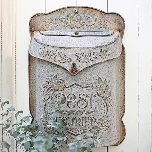 All Chic Vintage Briefkasten Wandbefestigung Briefkasten für den Außenbereich Metall Retro Antik Stil Nostalgischer Charme Wohnkultur Blumenmuster Grau von All Chic