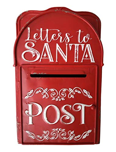 Handgefertigter traditioneller roter Briefkasten mit Aufschrift "Letters To Santa" aus Blech von All Chic