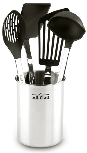 All-Clad Küchenhelfer aus Edelstahl mit Nylonkopf, 4-teiliges Werkzeug-Set mit Caddy Küchenutensilien, Küchenhacks, Silber von All-Clad
