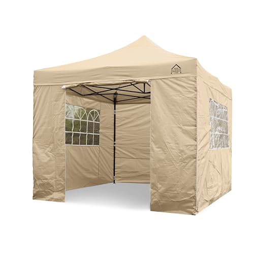 All Seasons Gazebos | 3x3m Pop Up Gazebo mit 4 Seitenwänden, Zubehörpaket & Rolltasche | Schwerlast, vollständig wasserdicht, hochwertige Materialien (Beige) von All Seasons Gazebos