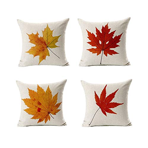 All Smiles Kissenbezug 4 Stück 45x45cm Ahornblatt Blatt Herbst Orange Outdoor draußen Leinen Dekorative Kissenhülle Zierkissenbezüge für Sofa Schlafzimmer Wohnzimmer Auto Zuhause von All Smiles